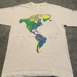 Vintage Traveller World Map Annual Precipitation Rainfall 1995 T-Shirt Large USA